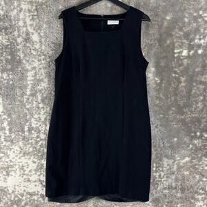 Studio C Size 8 Minimalist Career Square Neck Knee Length Shift Dress Black Zip
